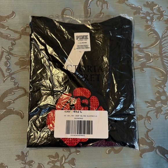 Victoria's Secret PINK Girlfriend Cropped Bling Tee Shirt Black Size Large - Picture 10 of 12